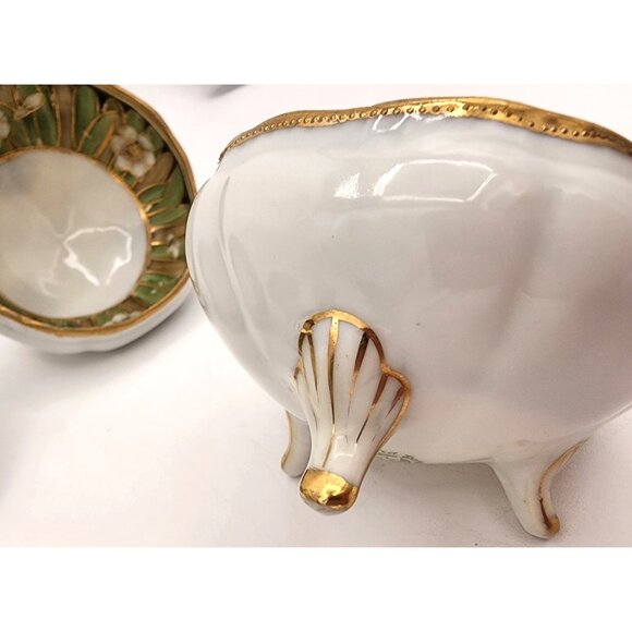 RARE Set Of 5 Vintage Nippon Porcelain Moriage Floral Pattern Footed Nut Bowls - Picture 6 of 12